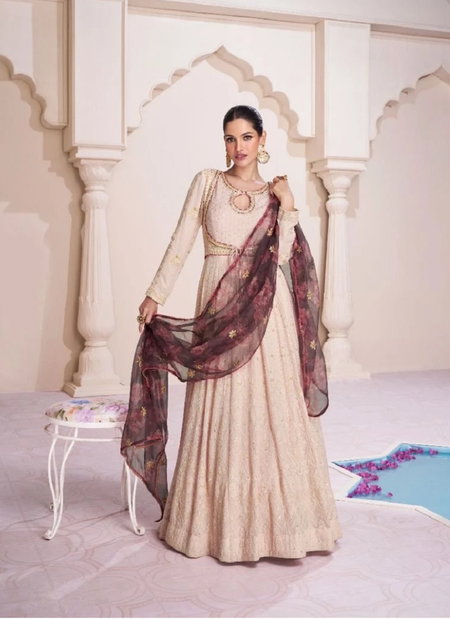 Sayuri Farida 5313 Beige Georgette Wedding Wear Gown With Dupatta Wholesale Price In Surat
